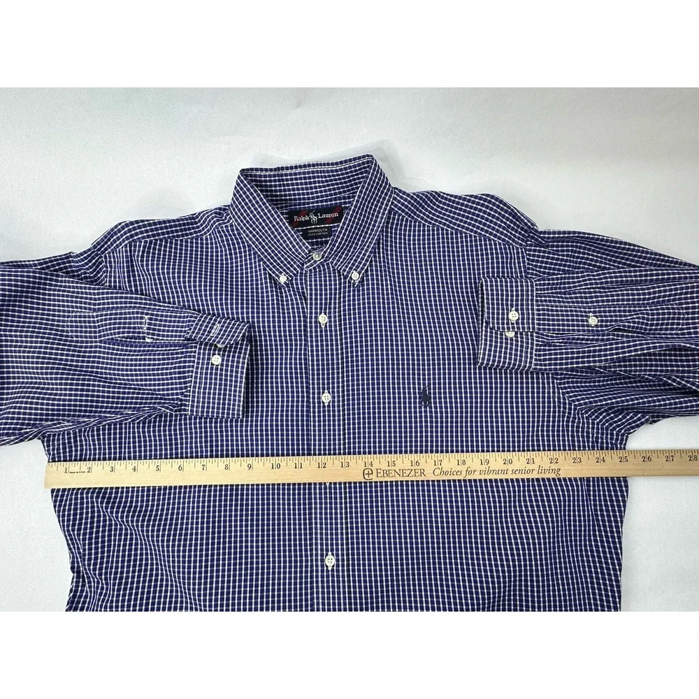 VINTAGE Ralph Lauren Button Up Shirt 16.5 34/35 Yarmouth‎ Purple Check
